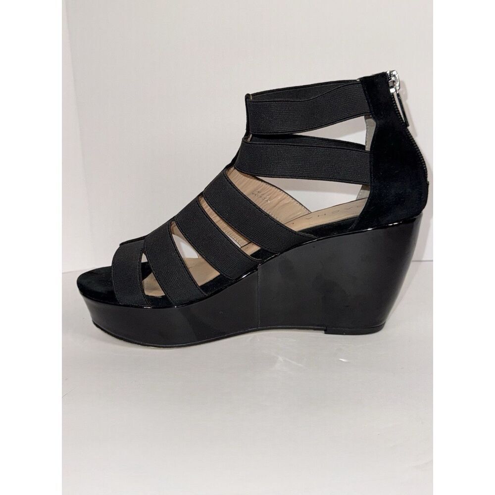 Sacha London Omega Wedge Strappy Sandal Elastic Black Patent Leather Classic 7.5 - Picture 10 of 14